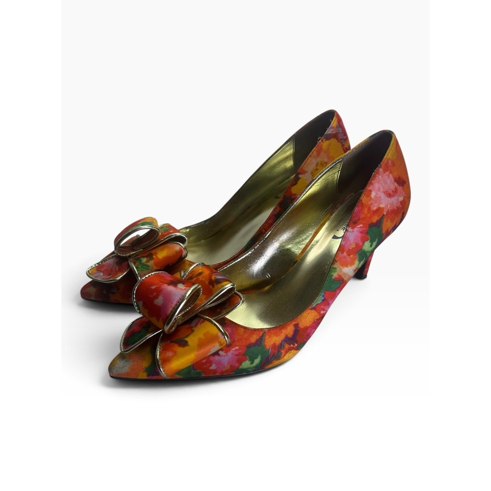 J. Renee Womens Triffle-JJ Floral Bow Pointed Toe Pumps Orange Red Satin 9.5